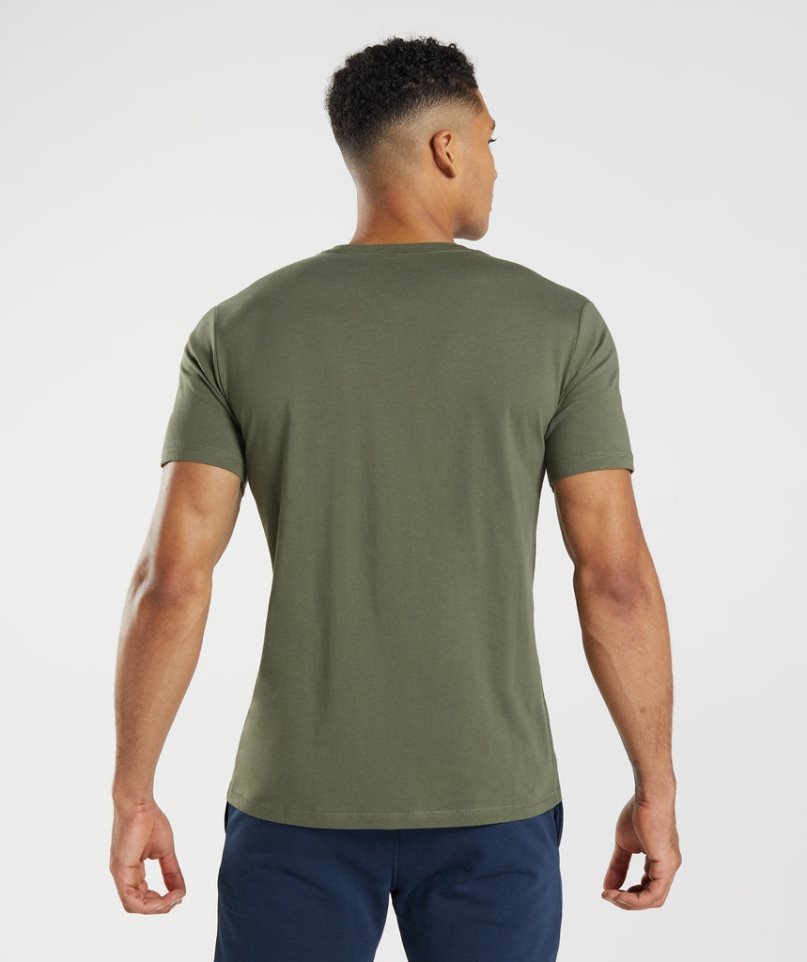 Men's Gymshark Sharkhead Infill T-Shirts Olive | CA 3D10NA